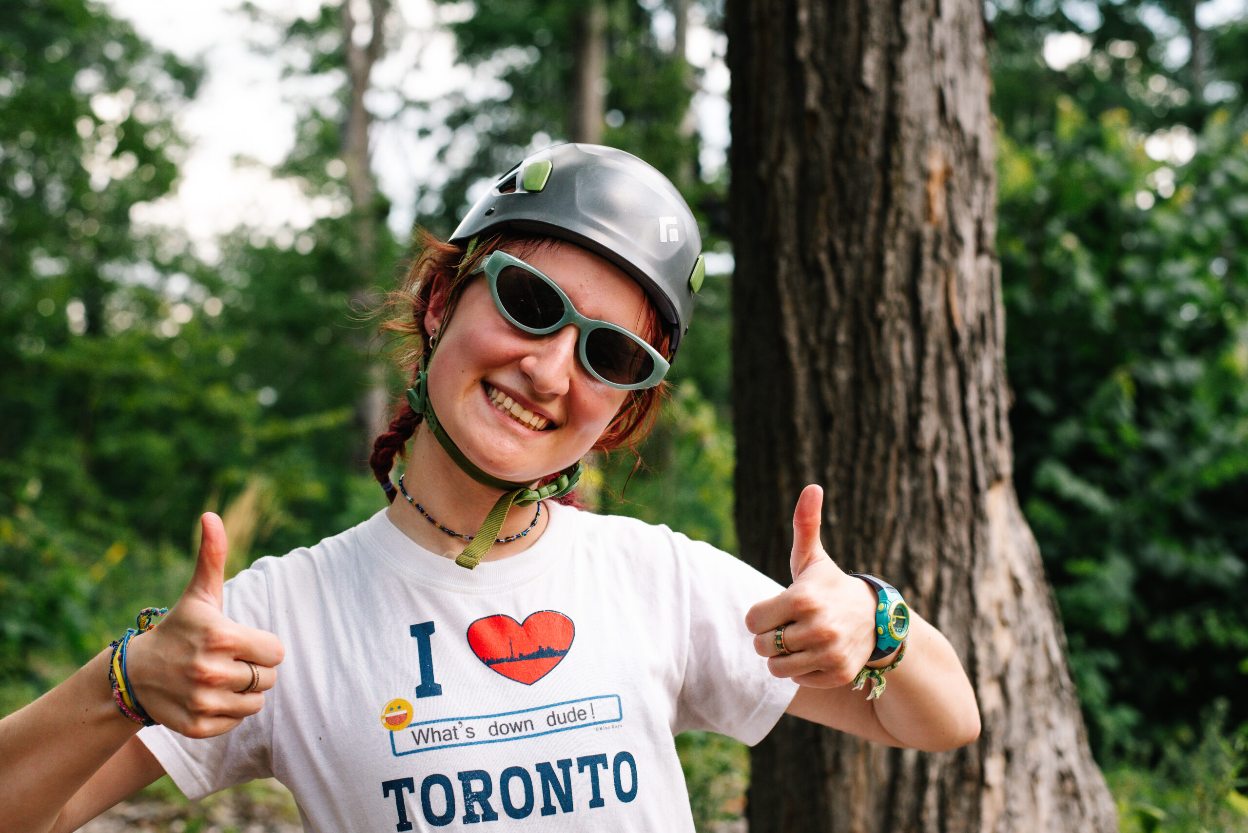 Campers posing outside in snow
