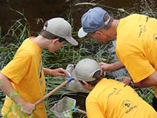 boys exploring wetland