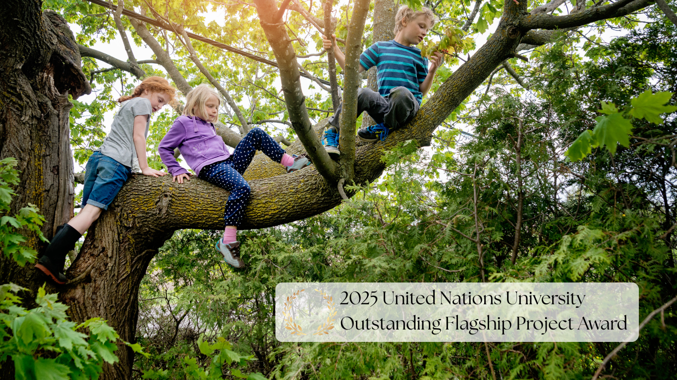 kids walking outside on a trail
